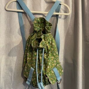 Floral Green bohemian Backpack with Brown Interior vintage style